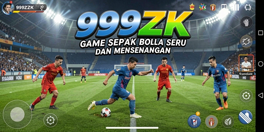 Tangkapan layar gameplay 999ZK yang penuh aksi sepak bola.