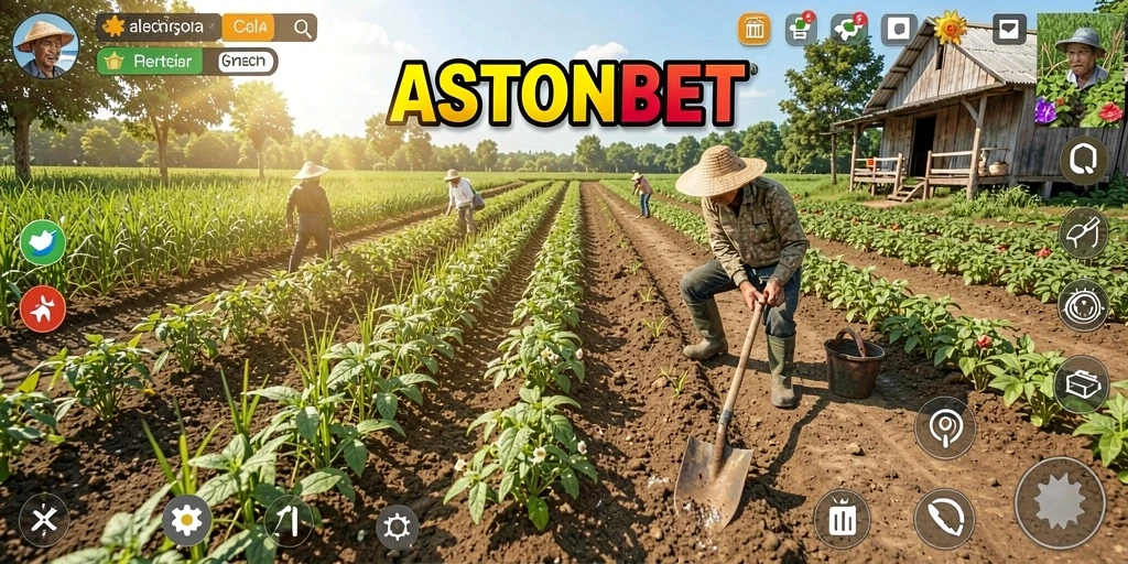 Tampilan gameplay ASTONBET yang mengasyikkan dengan lahan pertanian yang subur.