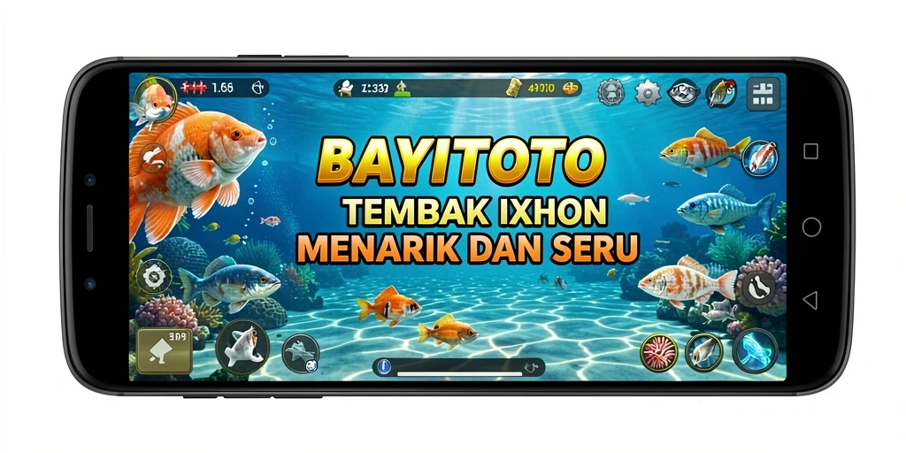 Tampilan screenshot menunjukkan gameplay seru dari BAYITOTO dengan ikan yang berwarna-warni.