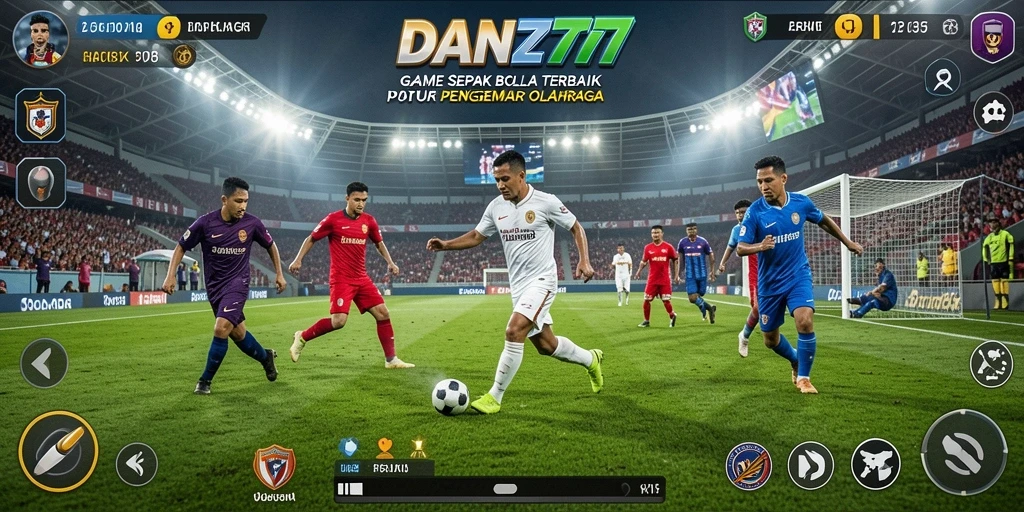 Tampilan gameplay seru di lapangan sepak bola virtual.