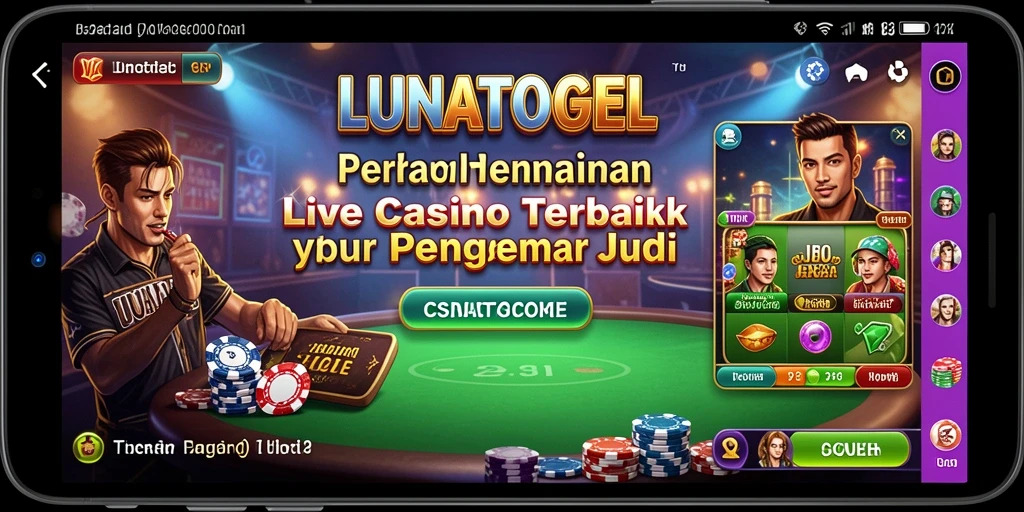 Screenshot LUNATOGEL menampilkan dealer profesional dalam permainan Live Casino.