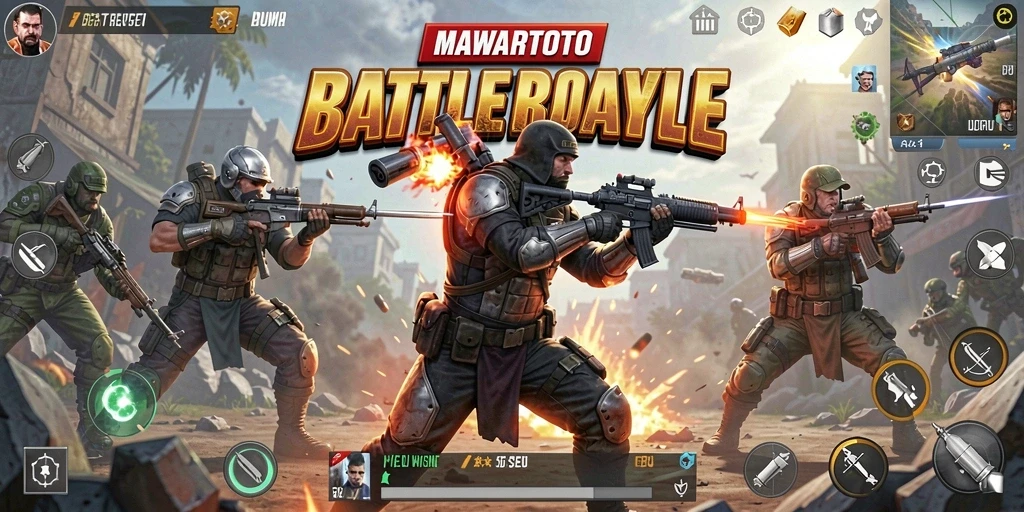 Tampilan gameplay yang mendebarkan di MAWARTOTO saat bertarung di arena Battle Royale.