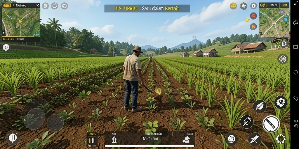 Tampilan screenshot gameplay N9TURBO dengan ladang hijau yang subur.