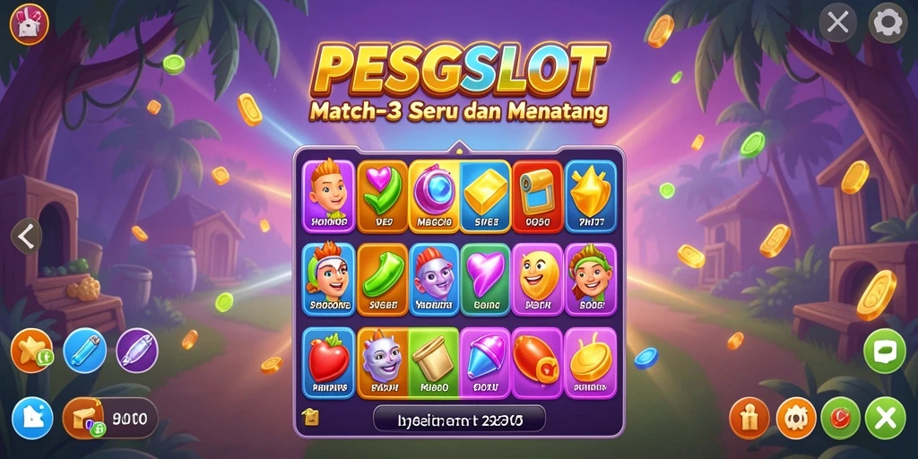 Tampilan gameplay PESGSLOT yang seru dan penuh warna dari genre Match-3.