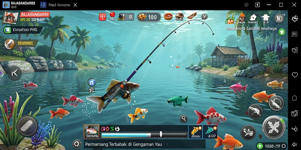 Screenshot gameplay RAJABANDAR88 dengan tampilan memancing yang mendebarkan.