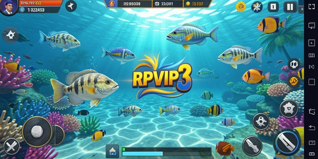 Screenshot gameplay RPVIP3 menampilkan aksi seru menembak ikan.