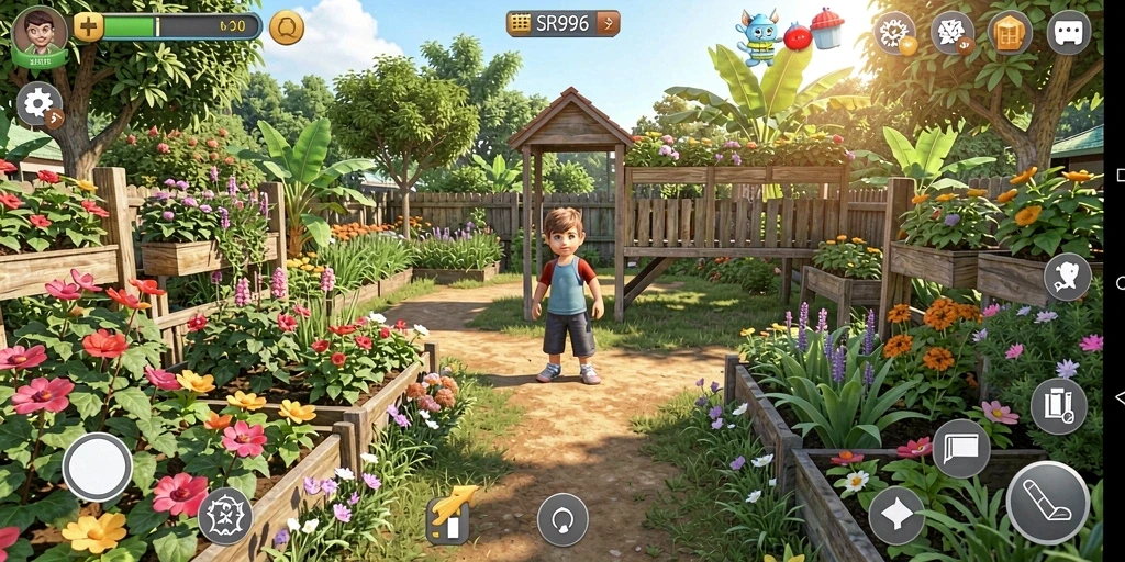 Tampilan gameplay SR996 yang memukau saat merawat kebun.
