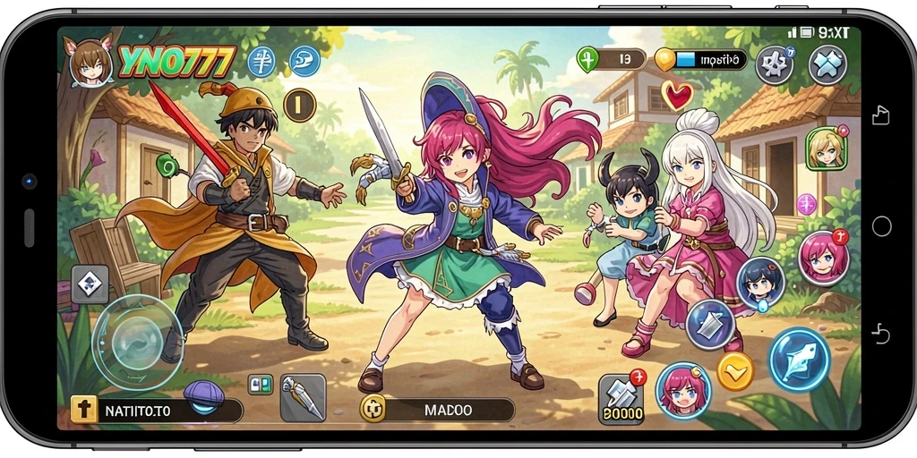 Tangkapan layar YONO777 menampilkan aksi karakter anime dalam pertempuran yang intens.